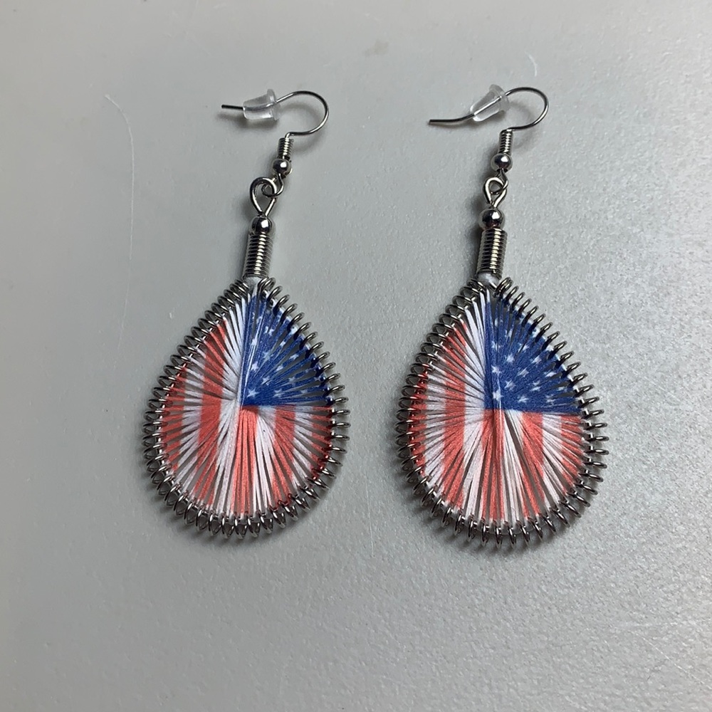 Fun Patriotic Silk Dangle Earrings - Picture 2 of 4